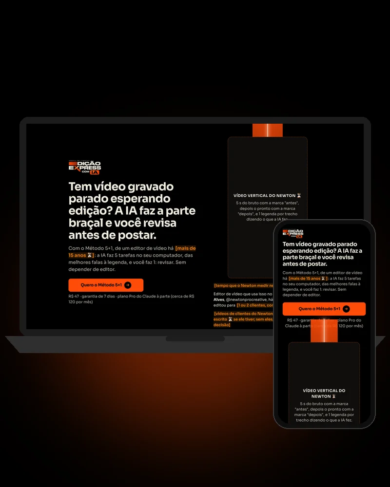 A página aberta num notebook e num celular